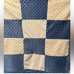 Kyle & Deena Baby Blanket Blue White Patchwork Minky Sherpa Lovey Security 30X30